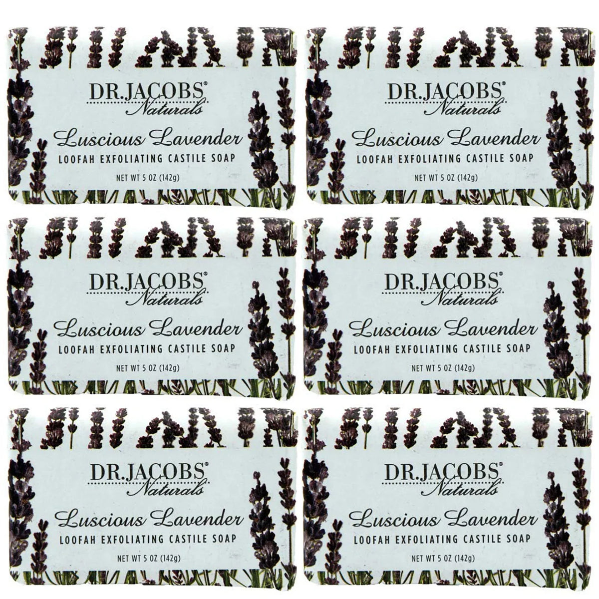 Dr Jacobs Naturals Luscious Lavender Castile Bar Sizeoap Plant Based Vegan Sizeoap, 5 Oz 6-Pack