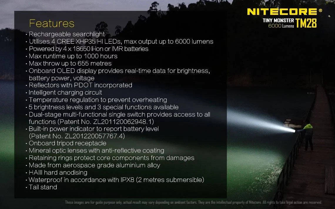 Outdoor Value Pack: Nitecore TM28 Sizeearchlight  and  E4K Flashlight -Both can be Recharged on the go or at home