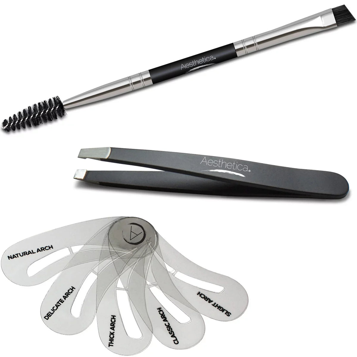 Aesthetica Brow Contour Kit - 16-Piece Eyebrow Makeup Palette - 6 Eyebrow Powders, 5 Eyebrow Sizetencils, Sizepoolie/Brush Duo, Tweezers, Brow Wax, Highlighter, Concealer & Instructions