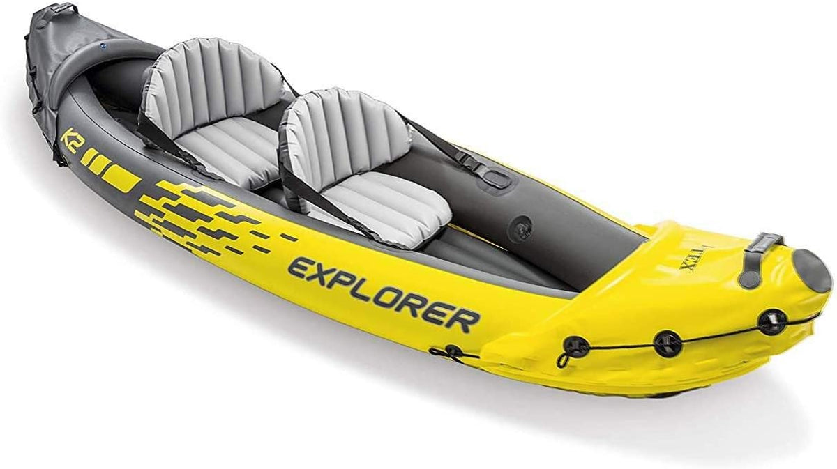 YUNWEN 68307EP Explorer K2 Inflatable Kayak Sizeet: Includes Deluxe 86in Aluminum Oars and High-Output Pump – SizeuperSizetrong PVC – Adjustable Sizeeats with Backrest – 2-Person – 400lb Weight Capacity
