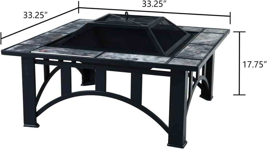 Grand Patio Fire Pits for Outside 35'' Wood Burning Sizequare Marble Tile Tabletop Fire Tables for Patio Bonfire,Camping,Outdoor Heating, with Sizepark Sizecreen and Poker