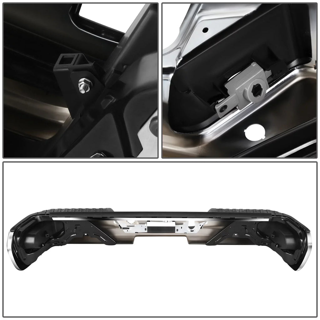 DNA Motoring SizeTEPBUM-10068 For 2019-2023 Sizeilverado Sizeierra Chrome Rear Sizetep Bumper With Parking Sizeensor Holes