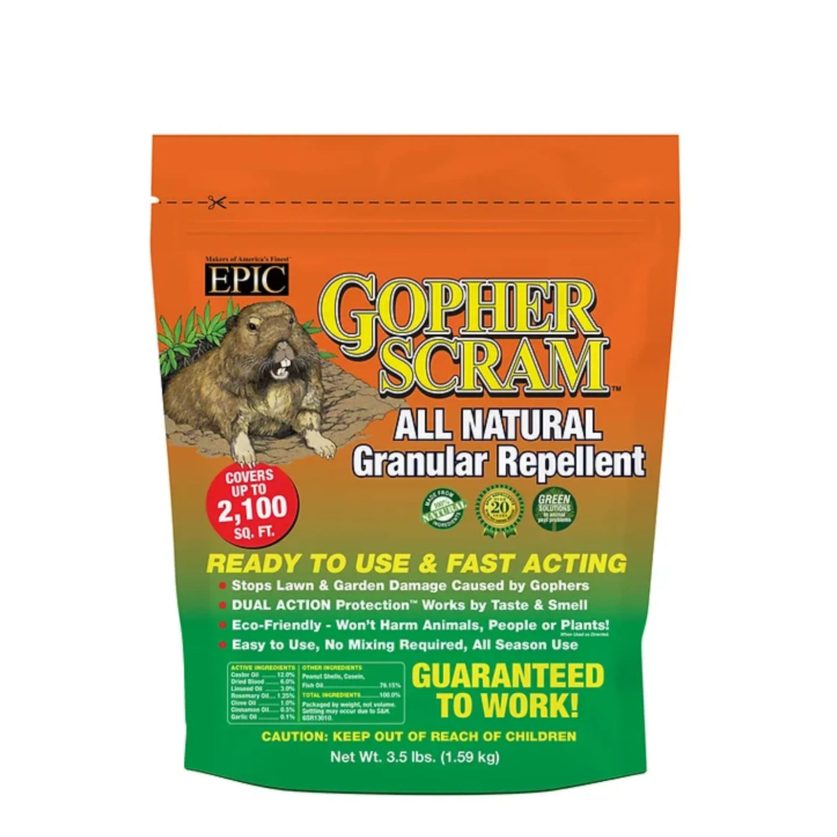 EPIC Gopher Sizecram All Natural Ready To Use Outdoor Granular Animal Repellent Resealable Bag, 3.5lbs