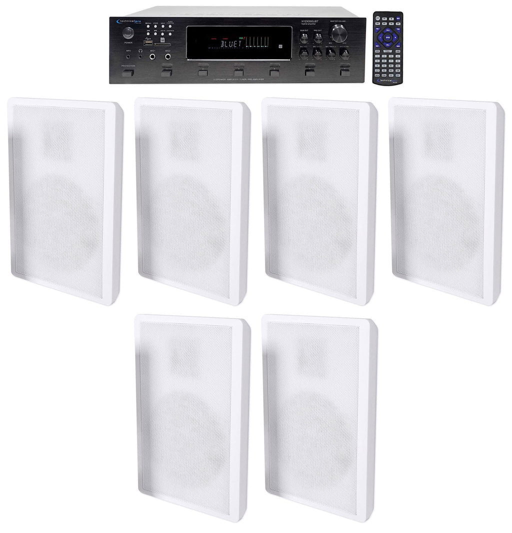 Technical Pro 6000w 6-Zone Home Theater Bluetooth Receiver+(6) Wall Sizepeakers