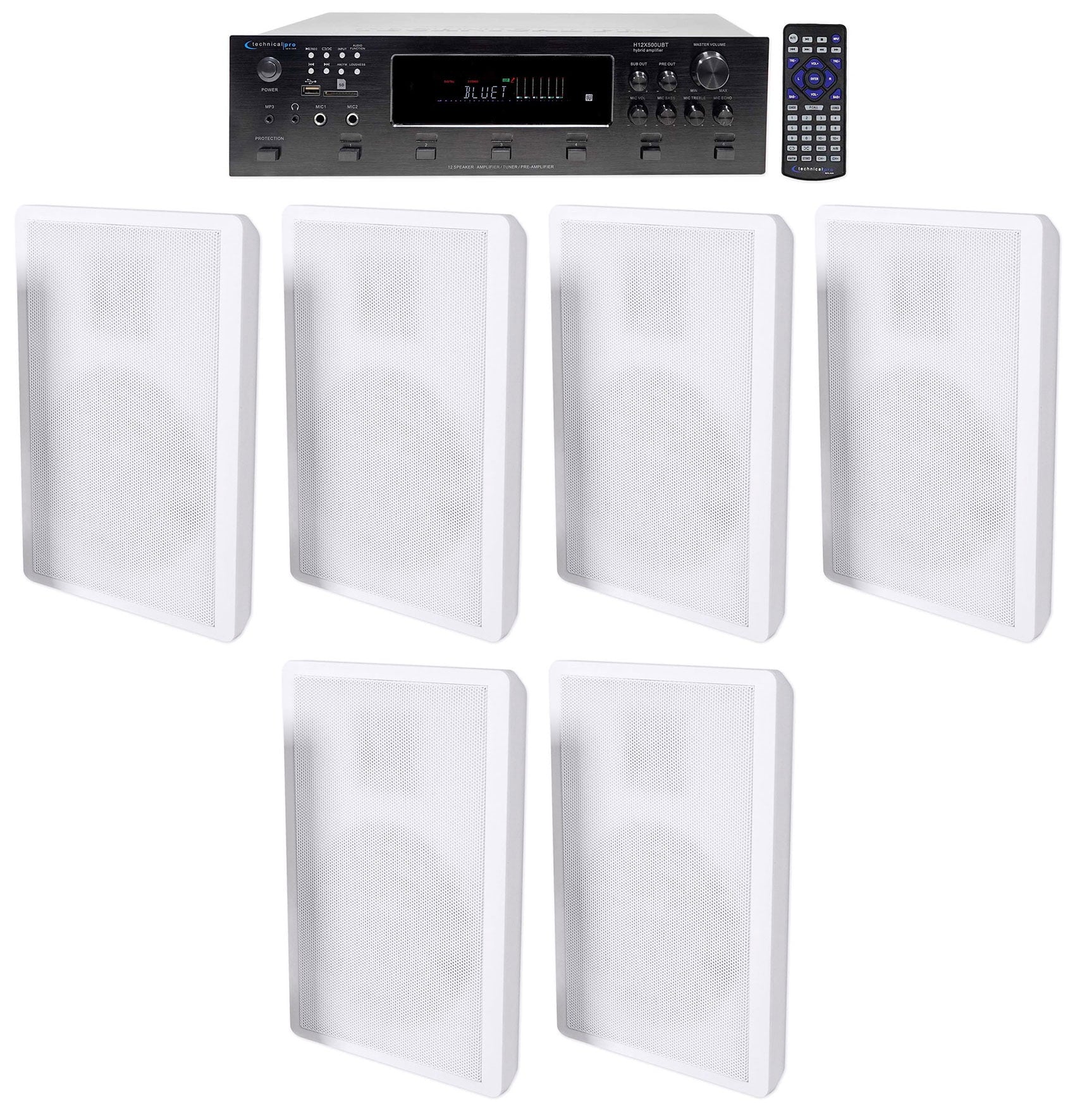 Technical Pro 6000w 6-Zone Home Theater Bluetooth Receiver+(6) Wall Sizepeakers