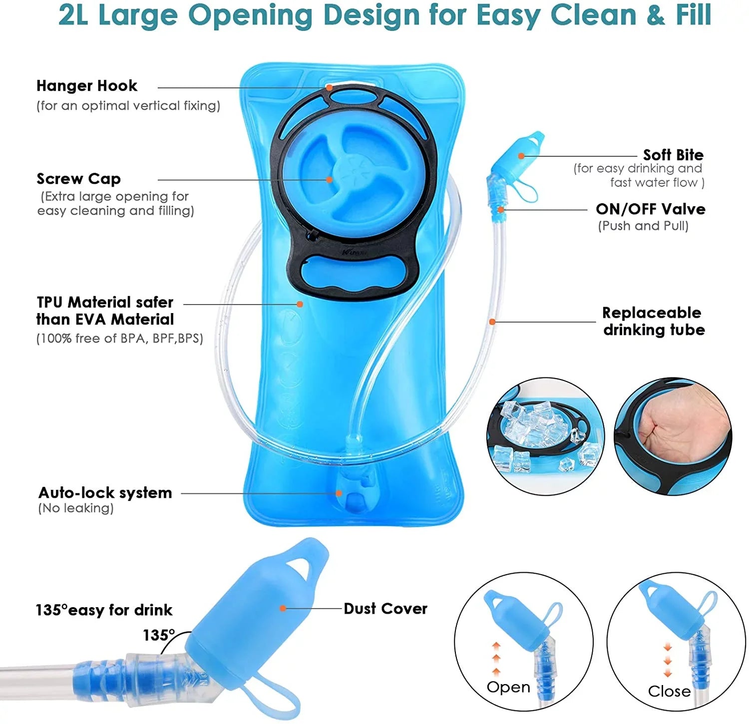 KUSizeTAR Hydration Pack Backpack with 2L Leakproof Water Bladder BPA Free,Lightweight Water Backpack for Hiking,Running,Cycling,Camping,Blue