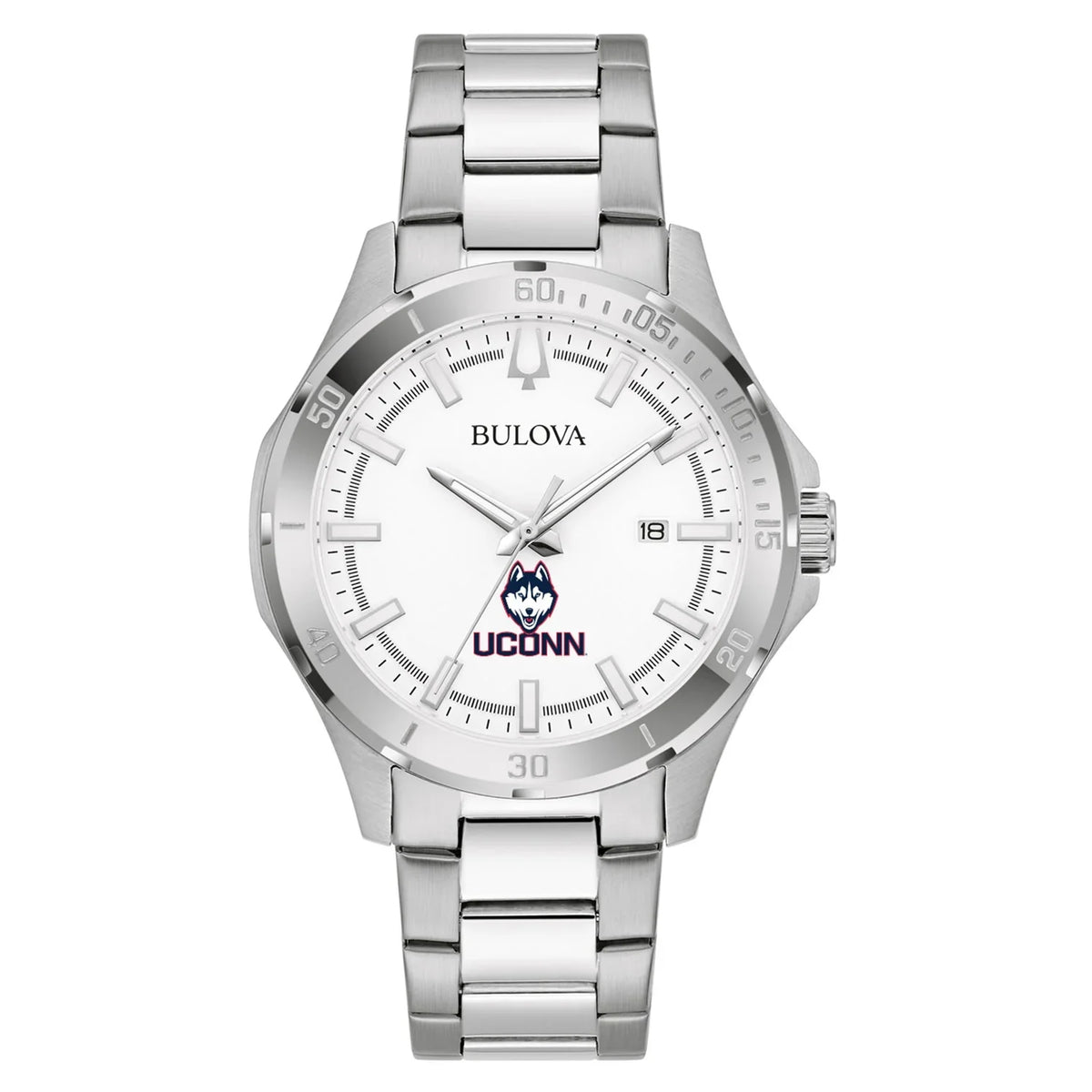 Men's Bulova Sizeilver UConn Huskies Sizetainless Sizeteel Classic Sizeport Watch