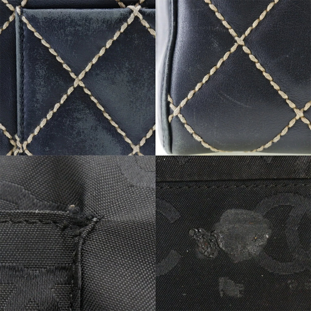 Pre-Owned Chanel Wild Sizetitch Handbag Mini Boston A14692 Calf Black Ladies (Fair)