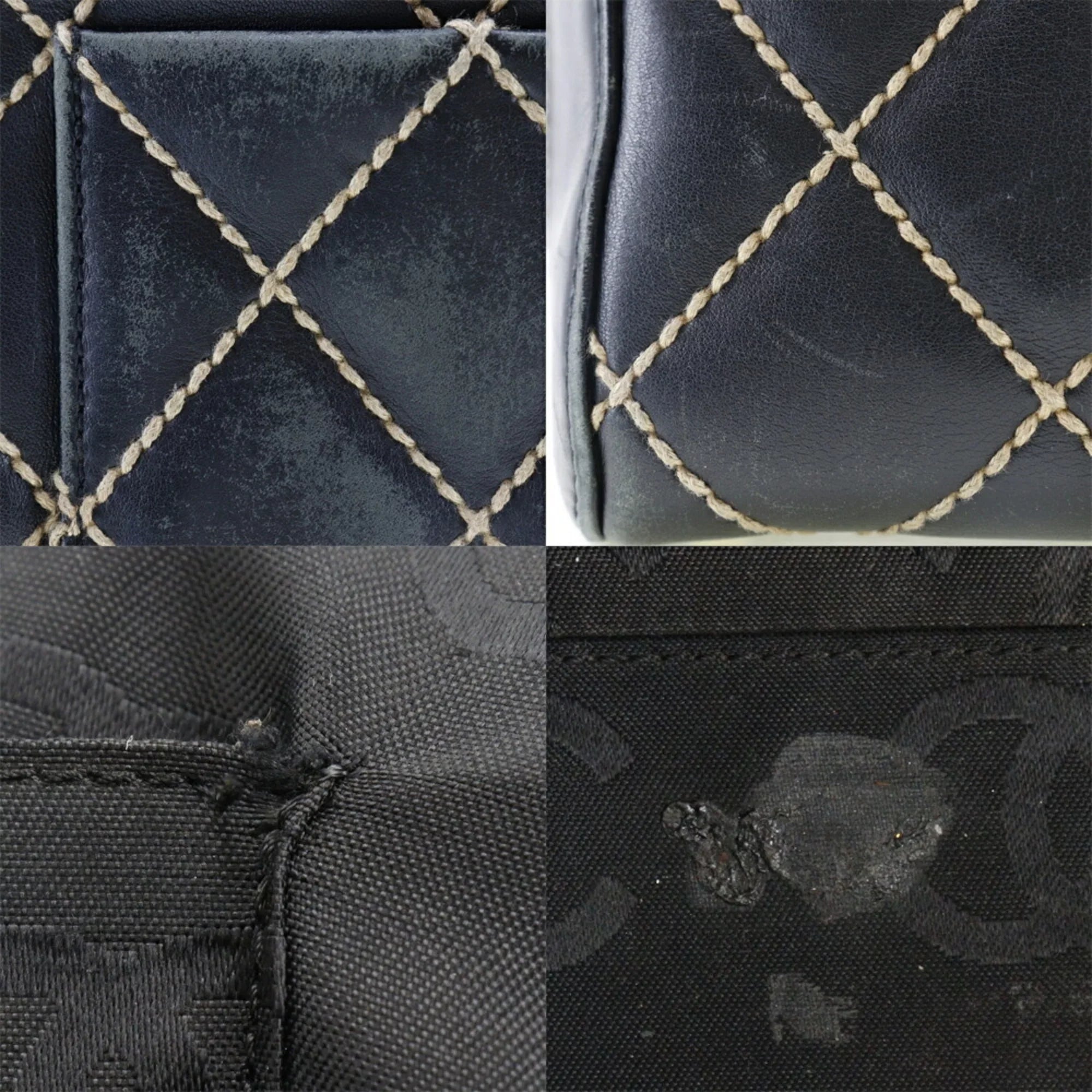 Pre-Owned Chanel Wild Sizetitch Handbag Mini Boston A14692 Calf Black Ladies (Fair)