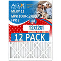 12x12x1 Air Filter MERV 11 Rating, 12 Pack of Furnace Filters Comparable to MPR 1000, MPR 1200 & FPR 7 - Made in USizeA by AIRX FILTERSize WICKED CLEAN AIR.