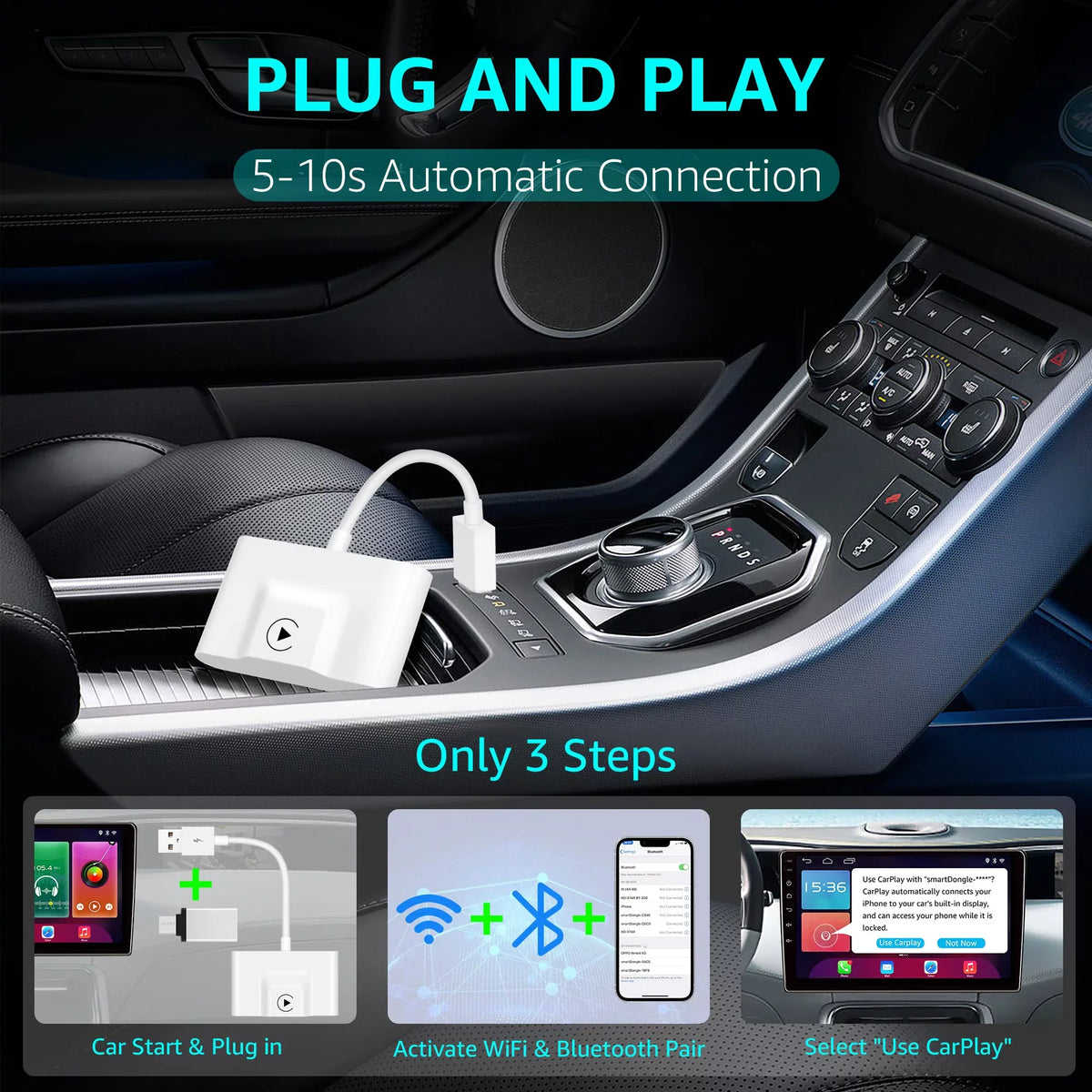 Emlimny Wireless CarPlay Adapter, CarPlay Dongle for Factory Wired CarPlay Cars, Convert Wired to Wireless CarPlay, Plug & Play Auto Connect No Delay Online Update for Cars