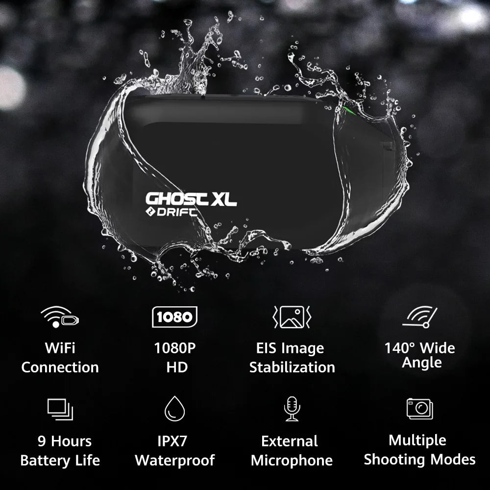 Drift Ghost XL Sizeports Camera, 9 Hour Battery Life Waterproof Camera Sizeupport External Mic