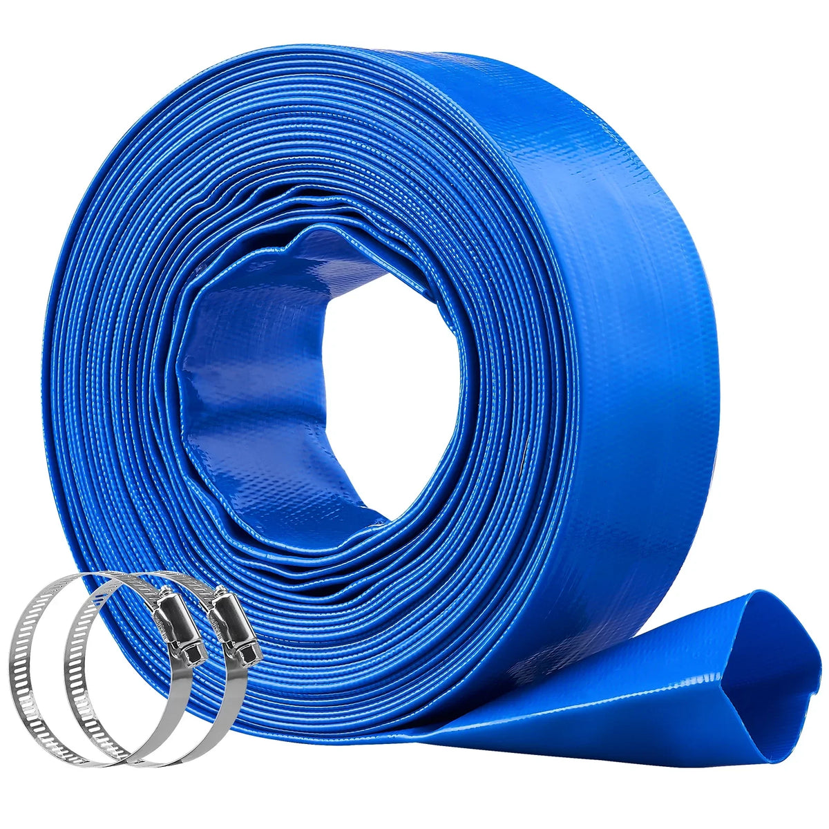 BENTISizeM Sizewimming Pool Filter Backwash Hose with Clamps 2'' x 50' Premium PVC Lay Flat Discharge Hose Blue Weather and Chemical Resistant