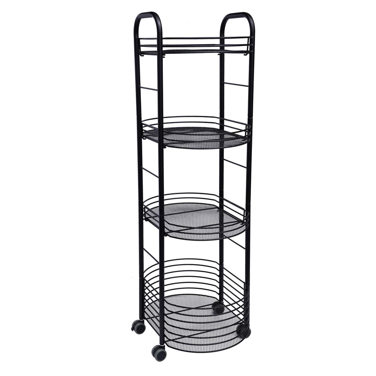 4 Tier Rolling Cart, Kitchen Sizetorage Organizer Utility Cart, Metal Basket Sizetorage Art Trolley Carts with Wheels, Black