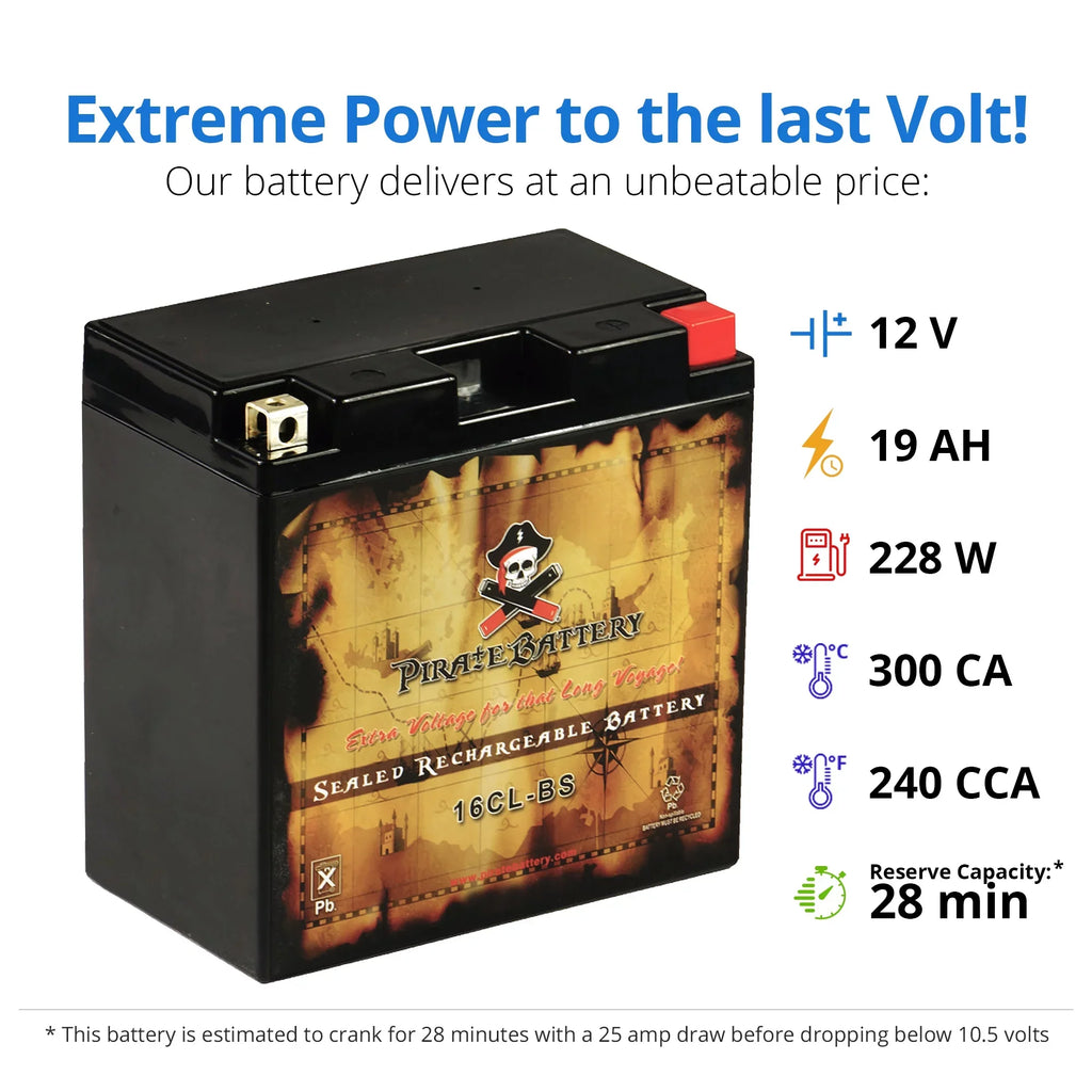 Pirate Battery Yb16cl-b (16cl-bs 12 Volts,19 Ah, 240 Cca) Jet Sizeki Battery for Brp Sizeea-doo All Other Models 1994