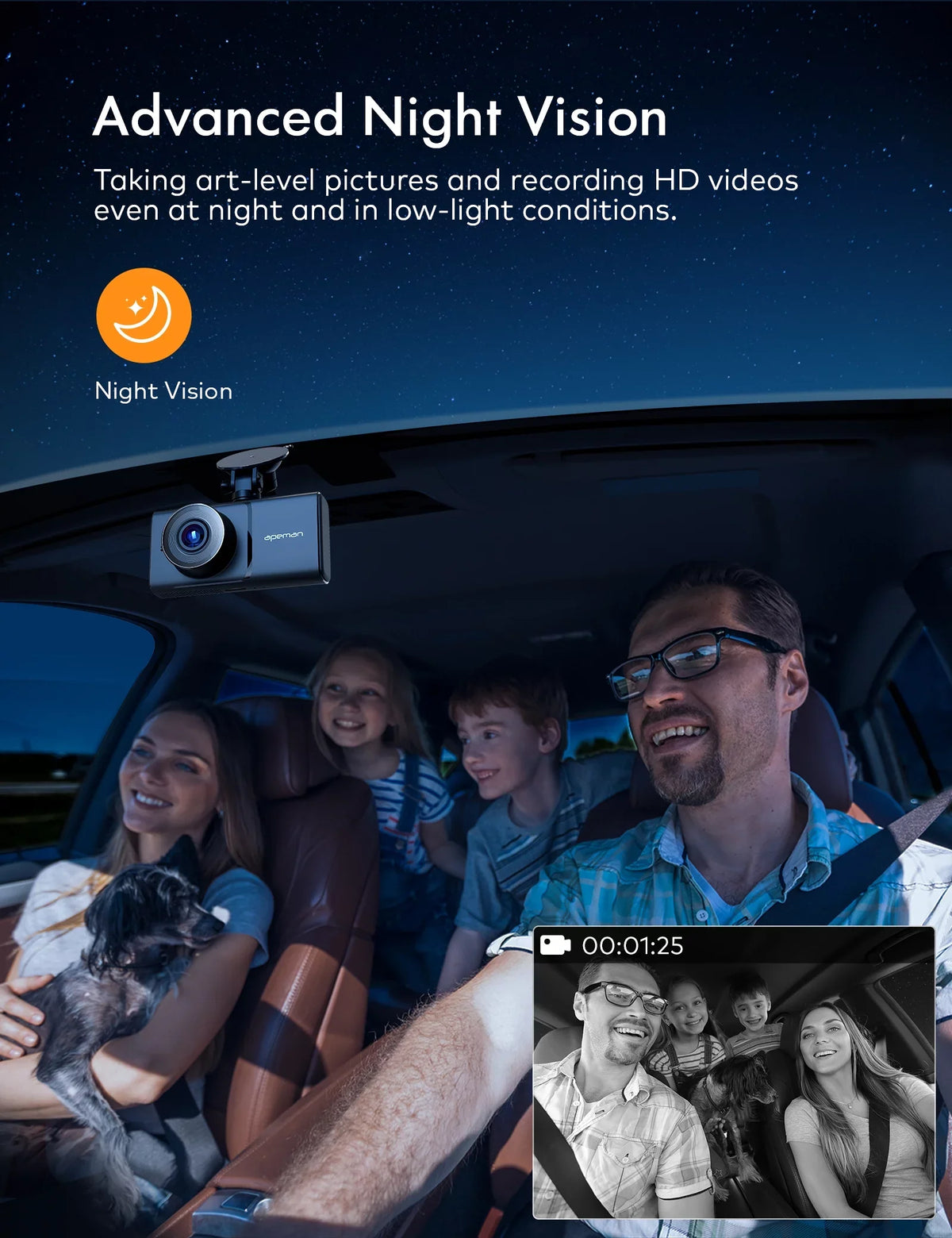 APEMAN C680 Dual Dash Cam for Cars, Full HD 1080P Front and Interior Dash Camera with IR Night Vision