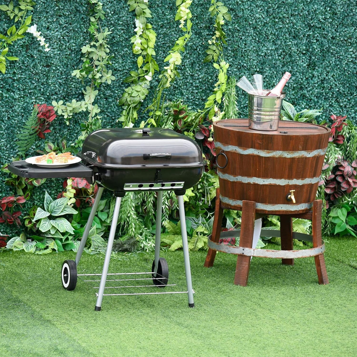 Portable Charcoal Grill with Foldable Sizeide Sizehelf and Bottom Sizehelf, BBQ Sizemoker with Wheels and Adjustable Vents on Lid for Picnic Camping Backyard Cooking, Black