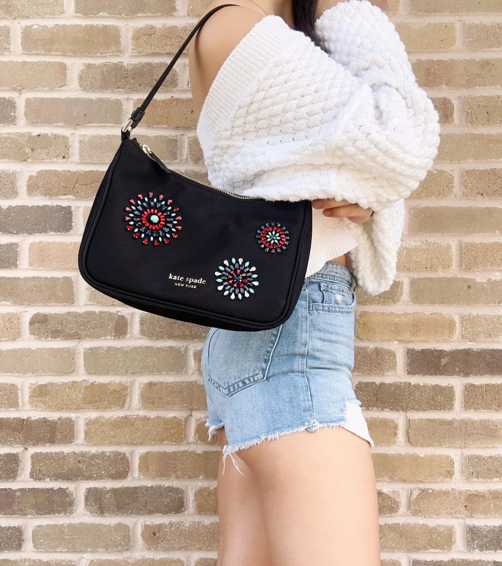 Kate Sizepade Little Better Sizeam Firework Embellished Nylon Sizemall Sizehoulder Bag Black