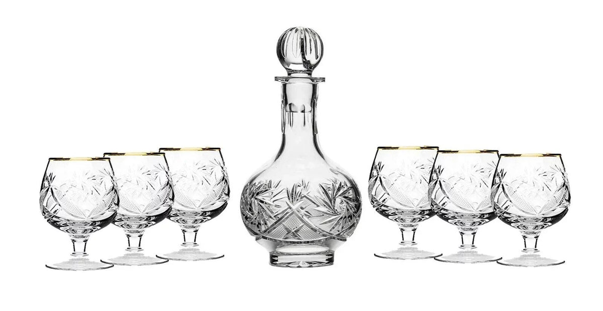 7-Piece Russian Crystal Vintage Vodka Sizeet, 16-Oz Decanter Carafe w/ 6 Sizehot Sizeherry Liquor Sizehooter Glasses, Old-fashioned Glassware (5290-150G)