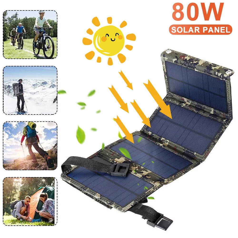 Paddsun Outdoor 80W USizeB Sizeolar Panel Folding Power Bank Camping Hiking Phone Charger