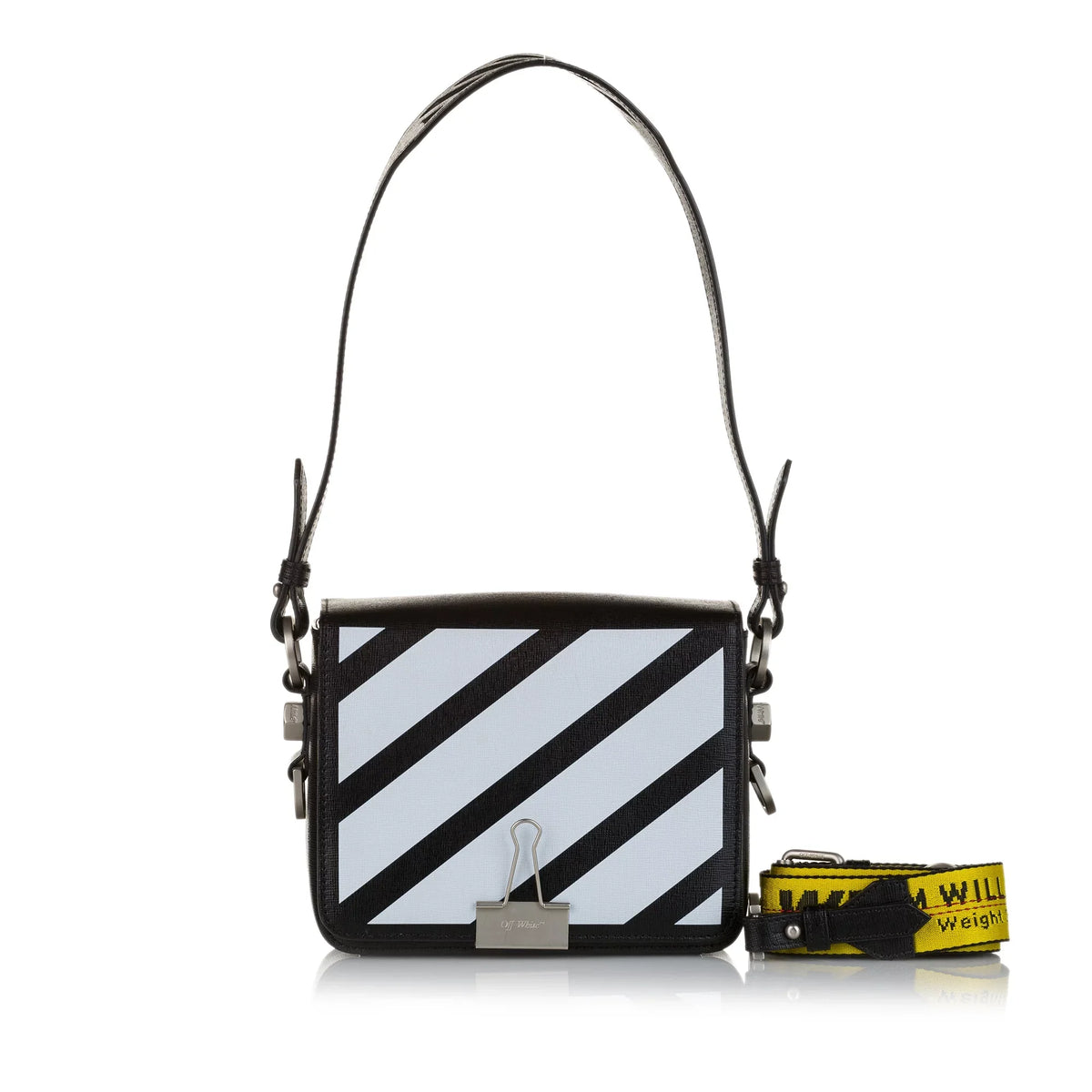 Pre-Owned Authenticated Off-Ivory Binder Clip Crossbody Bag Calf Leather Black Unisex (Good)