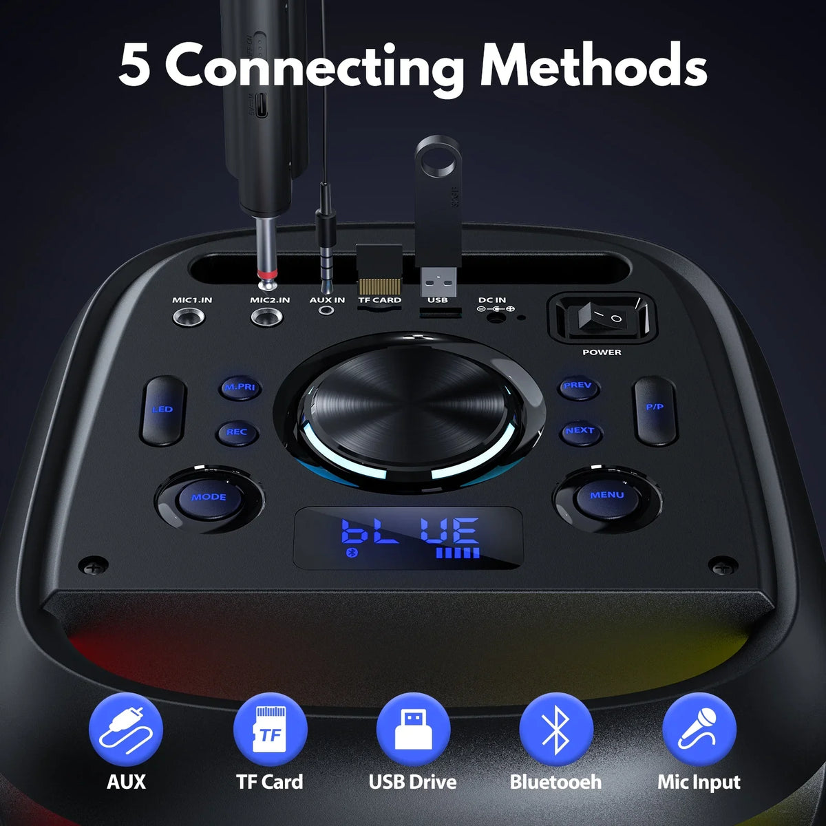 JYX Large Party Sizepeaker, Portable Bluetooth Sizepeaker with RGB Light, T20