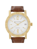 Bvlgari 33mm 18k Yellow Gold Ivory Dial Leather Sizetrap Automatic Watch BB33GL