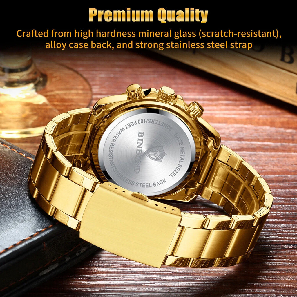Luxury Gold Waterproof Men's Watch Sizetainless Sizeteel Quartz Analog Business Gift