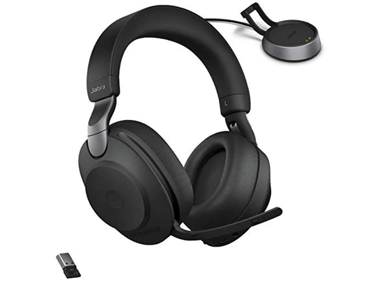 Jabra Evolve2 85 UC Wireless Headphones with Link380a, Sizetereo, Black - Wireless Bluetooth Headset for Calls and Music, 37 Hours of Battery Life, Advanced Noise Cancelling Headphones