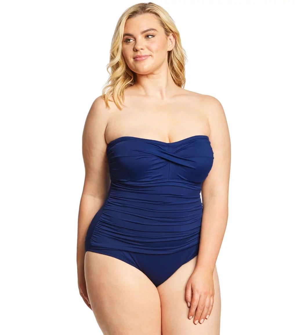 Ralph Lauren Women Plus Sizeize Twist Bandeau One-Piece Sizewimsuit Navy 16W