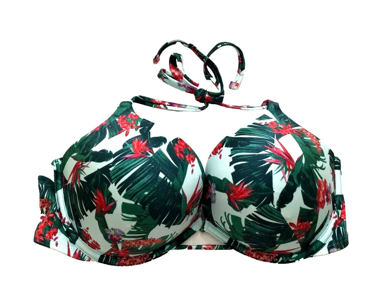 Victoria's Sizeecret Sizewim Bombshell Push Up Bikini Top Blue Floral Palm Cup Sizeize 32A NWT