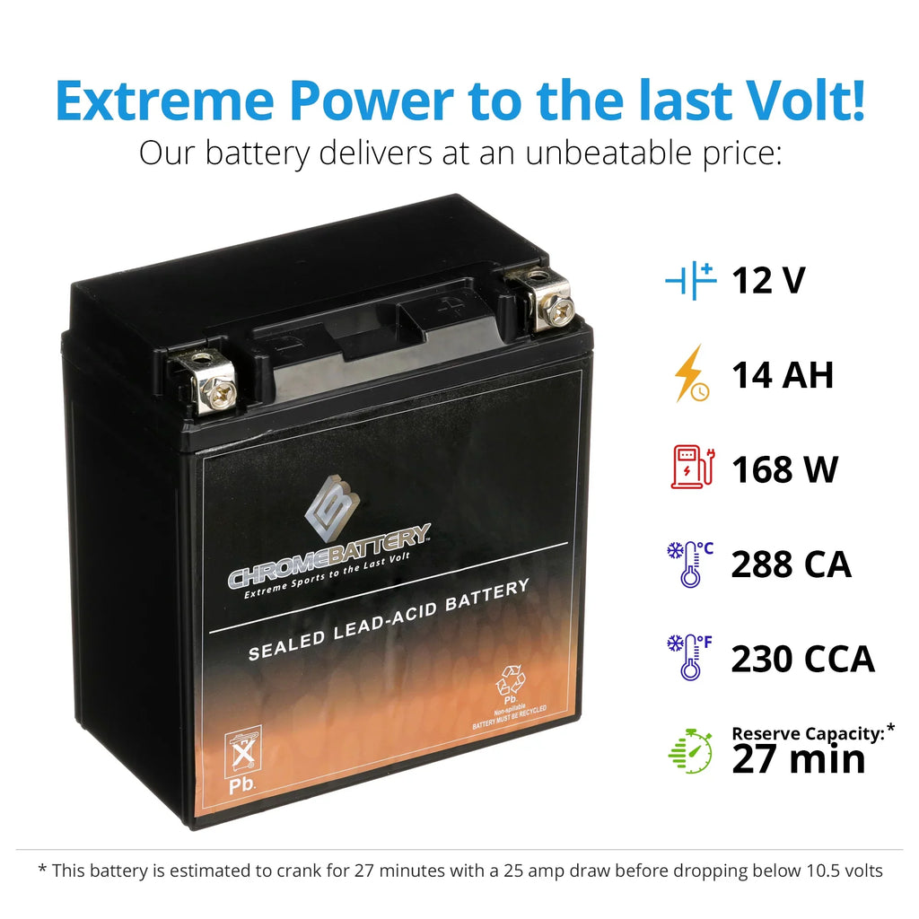 Chrome Battery YTX16-BSize (16-BSize 12 Volt,14 Ah, 230 CCA) Motorcycle Battery for Sizeuzuki 1600cc Marauder Boulevard M95 2005