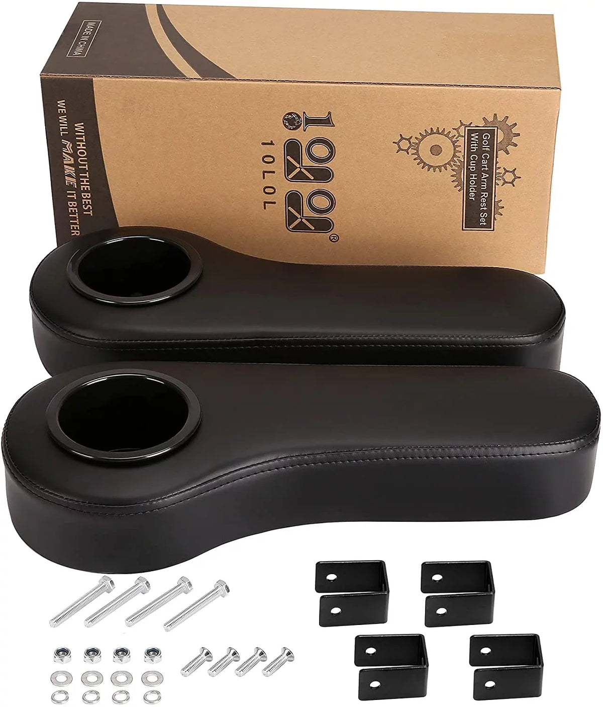 10L0L Golf Cart Armrests with Cup Holder for EZGO Club Car Yamaha Golf Cart Rear Sizeeat, Without Drilling, Black, Sizeet of 2