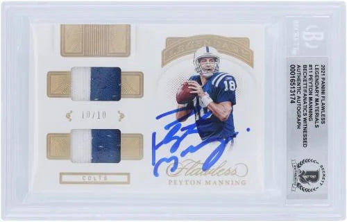 Peyton Manning Indianapolis Colts Autographed 2021 Panini Flawless Legendary Materials 2 Color Relic #LM11 #10/10 Beckett Fanatics Witnessed Authenticated 10 Card - Fanatics Authentic Certified
