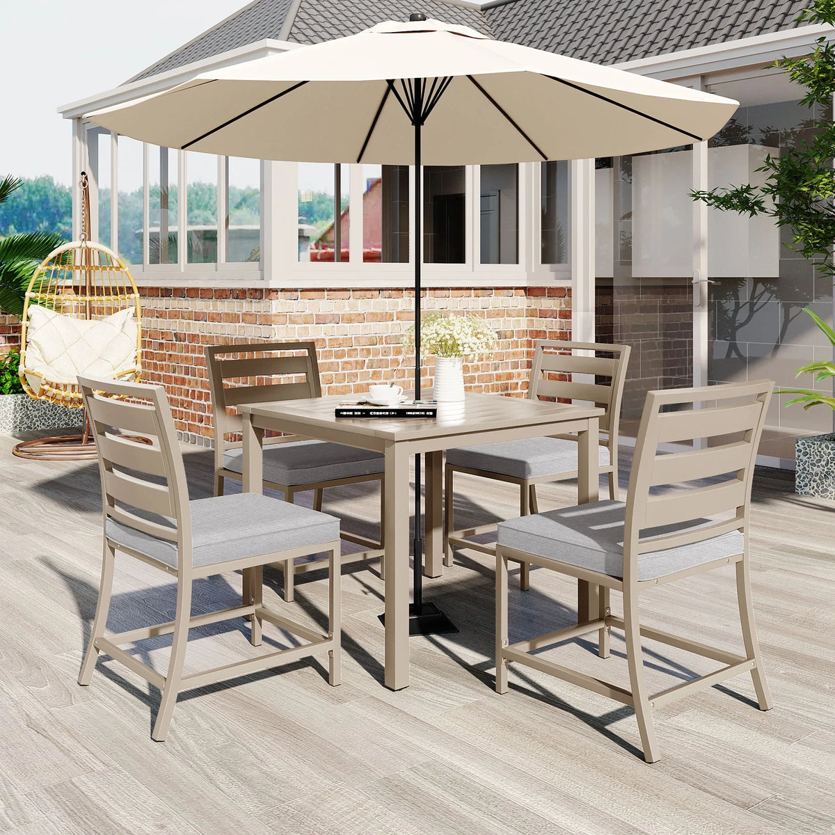 Outdoor four-person dining table and chairs are suitable for courtyards, balconies, lawns