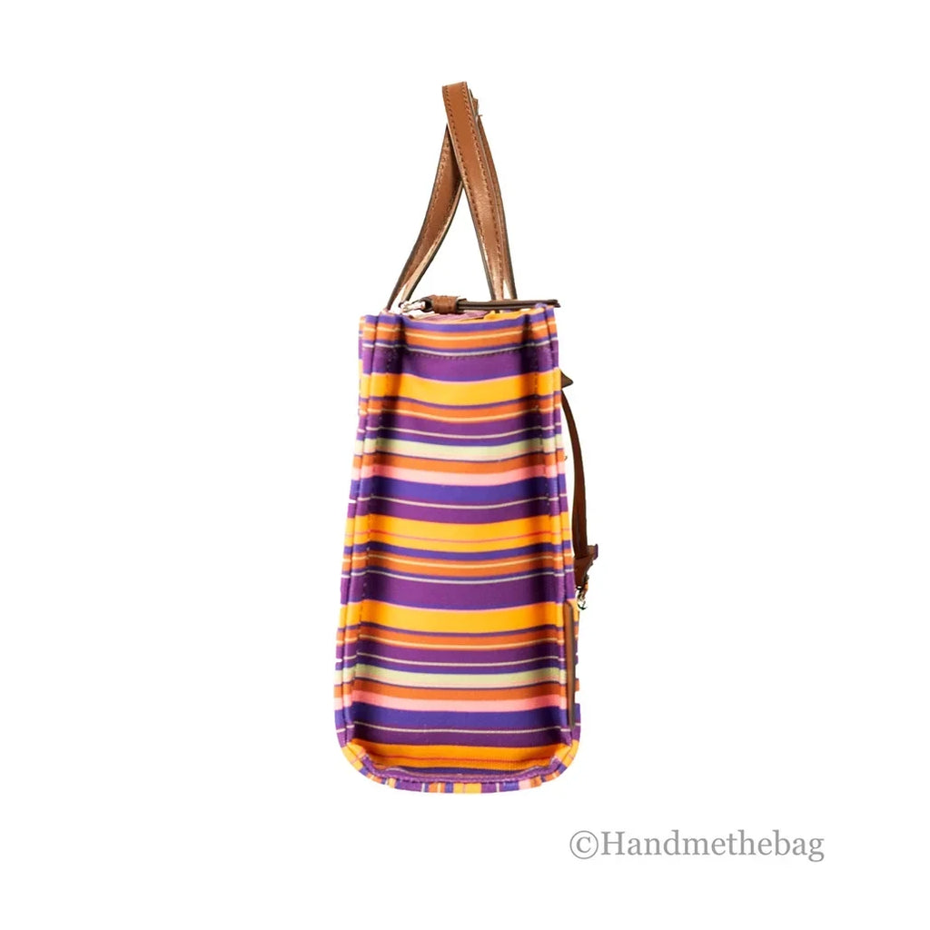 Marc Jacobs Mini Grind Purple Sizetriped Cotton Canvas Tote Crossbody Bag Purse