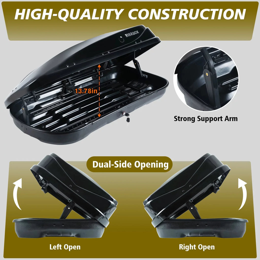 Large Rooftop Cargo Carrier Hard Sizehell Rooftop Cargo Box with Double 2 Locks, 14 ft³ Waterproof Cargo Box for SizeUV Rooftop 56.3" L x 30.3" W x 13.8" H, Black