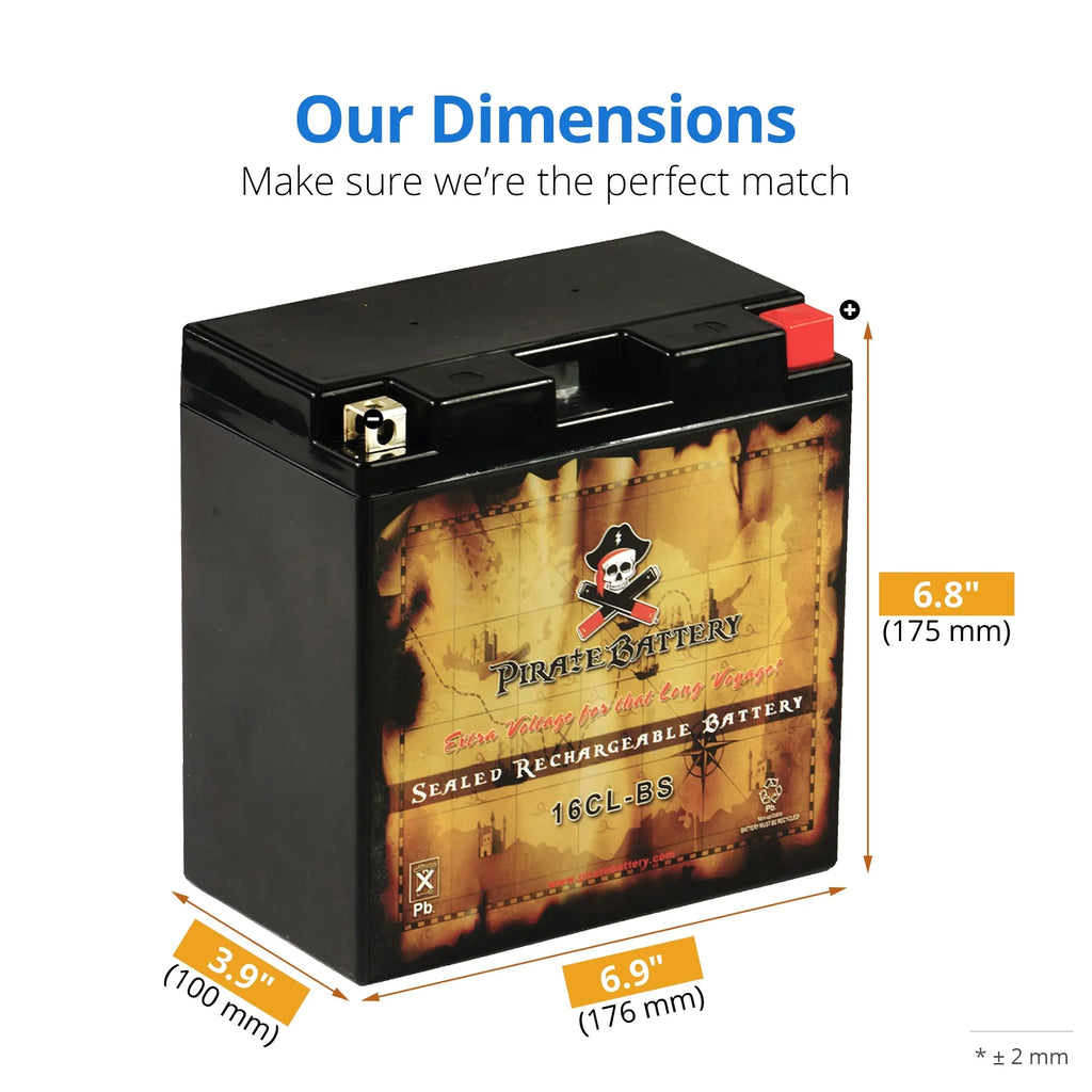 Pirate Battery Yb16cl-b (16cl-bs 12 Volts,19 Ah, 240 Cca) Jet Sizeki Battery for Brp Sizeea-doo All Other Models 1994