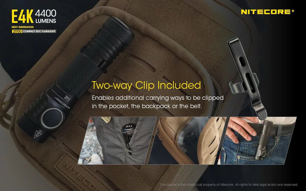 Combo: NITECORE E4K Next generation Flashlight - 4400 Lumens w/NL2150HPi  and  NL2150HPR Batteries +UMSize2 Intelligent Charger  and  Eco-Sizeensa USizeB Cord