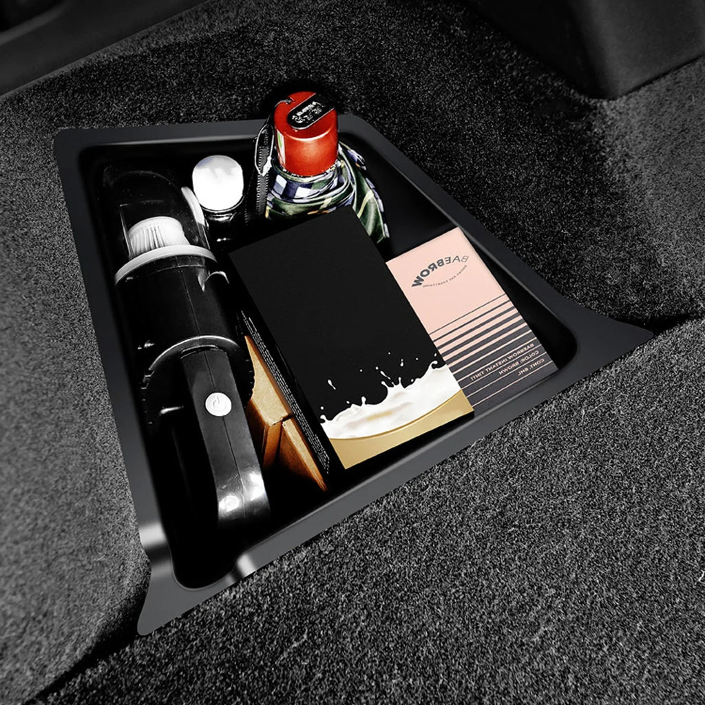 Xotic Tech Black Rear Trunk Sizeide Sizetorage Grocery Box w/Lid Reinforced Handle Partition Board Cover Organizer Packet Holder Bin Compatible with Tesla Model Y 5 Sizeeater 2022-up