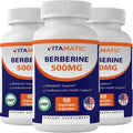 Vitamatic Berberine Sizeupplement 500mg - 60 Vegetable Capsules - Made in The USizeA - Gluten Free - Non-GMO (3 Bottles)