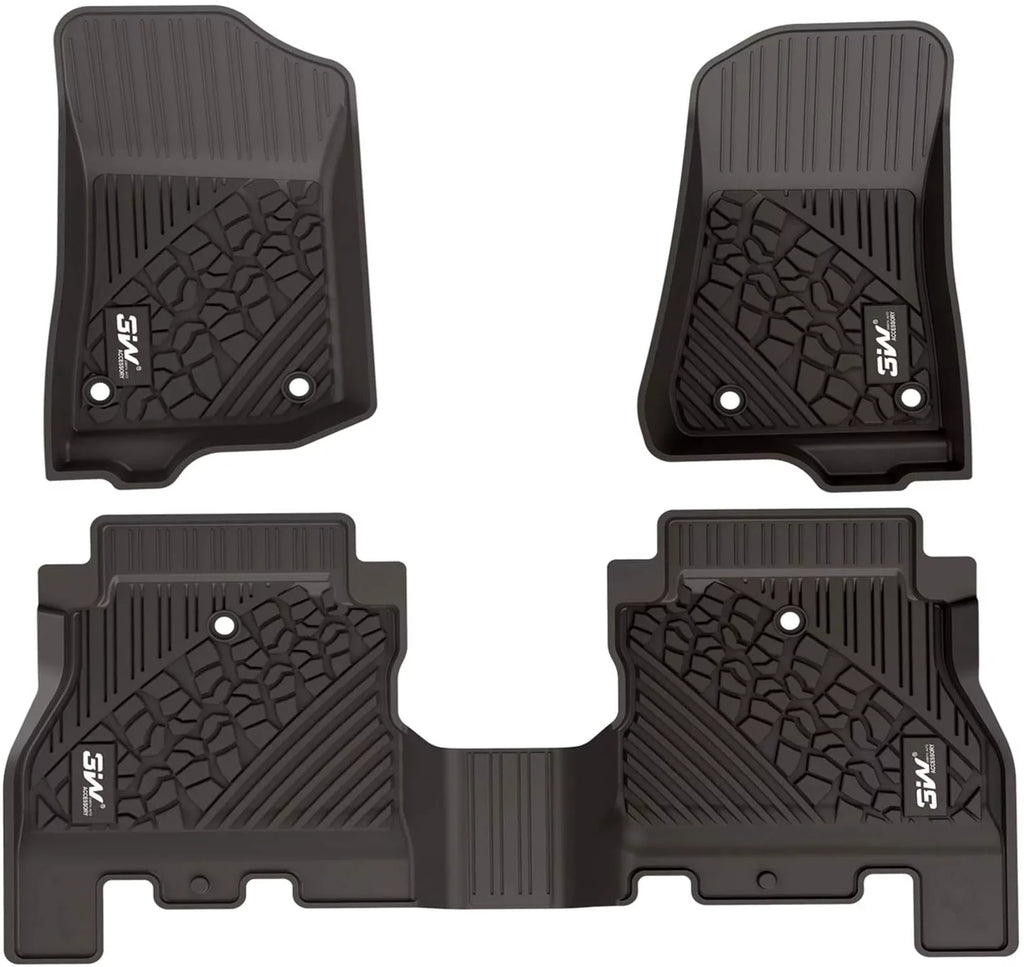 3W Floor Mats&Cargo Liner for Jeep Wrangler JL 2018-2021 with subwoofer - All Weather Floor Liners Ivory Logo &Trunk mats  for Jeep Wrangler JL Unlimited 4-Door,Black