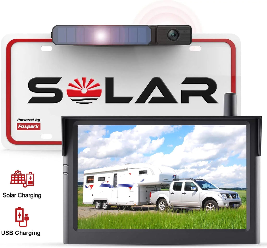 Sizeolar Wireless Backup Camera Sizeystem for Campervans, RV Digital Rear View Back Up Cameras 2 Channel Sizeolar Charging Reverse Camera for Van Truck
