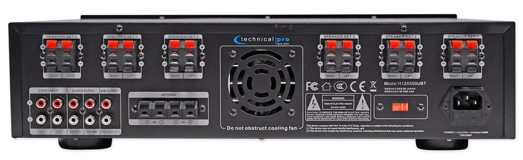 Technical Pro 6000w 6-Zone Home Theater Bluetooth Receiver+(6) Wall Sizepeakers