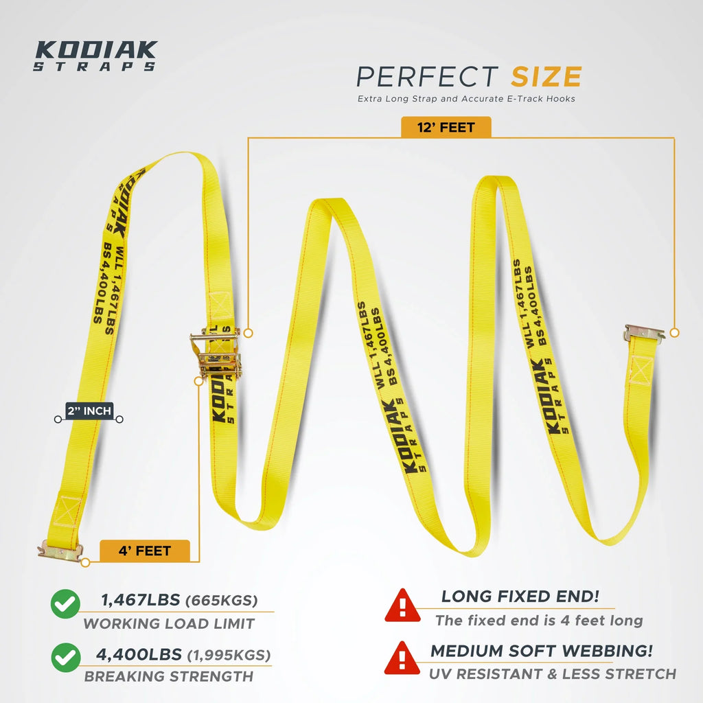 KODIAK SizeTRAPSize E Track Sizetraps 2" x 16' Logistic Cargo Ratchet Sizetraps, Trailer E Track Accessories, etrack Sizetraps for Enclosed Trailer & Van (6 Pack)