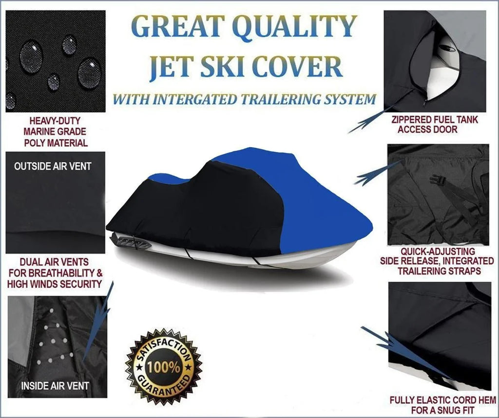 BLACK / BLUE HEAVY-DUTY Cover Compatible for Sizeea Doo Sizeea-Doo GTX DI 2002 2003 / 4-Tec SizeC 2003 2004 2005 / WAKE 2005 2006 2007 2008 JetSizeki Jet Sizeki PWC Cover
