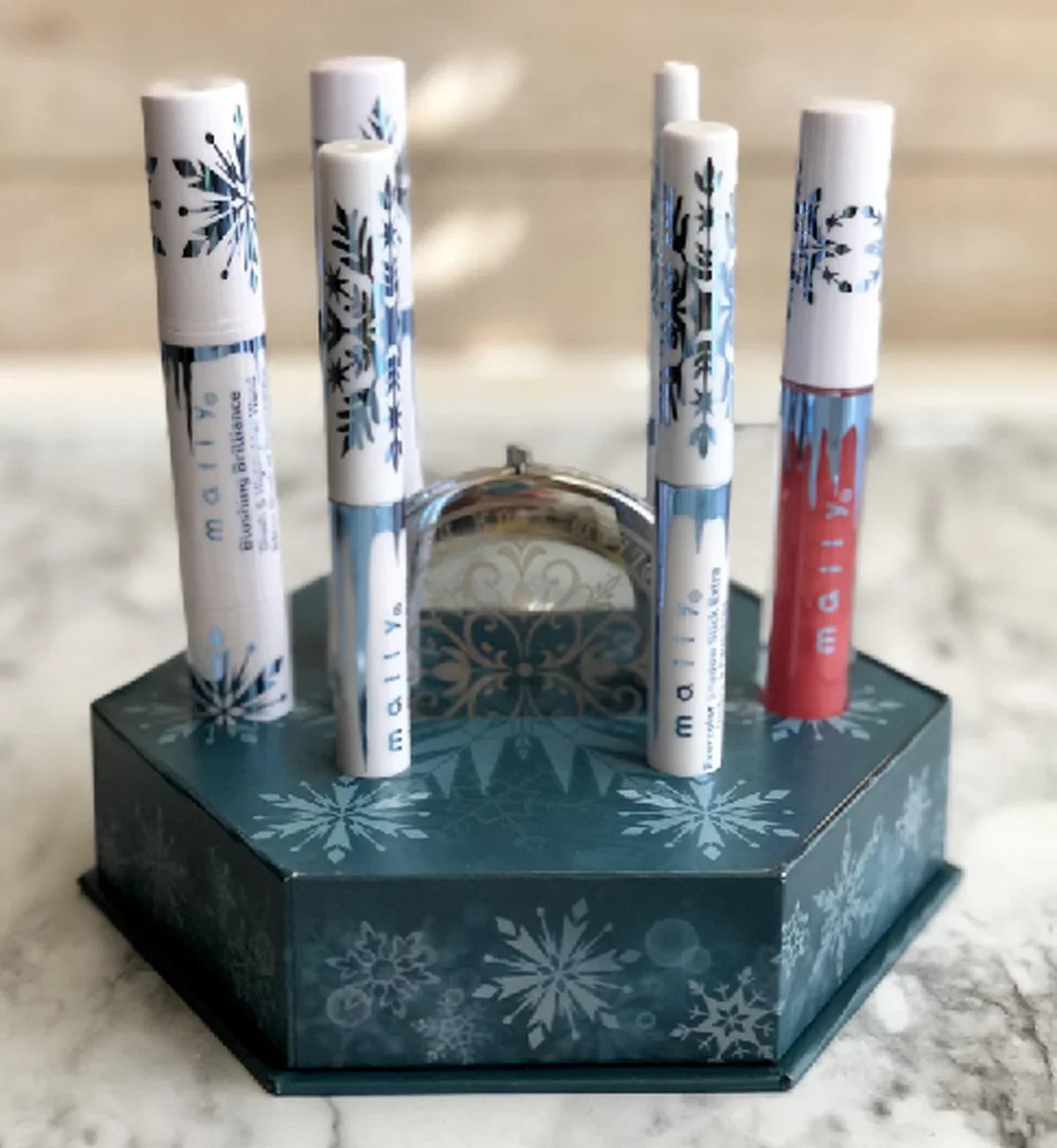 Mally Beauty Holiday Frozen Elsa 7-piece Collection, Contains Mascara, Sizehadow Sizeticks, Liner, Blush, Highlighter, Lip Gloss, and Engraved Compact Mirror