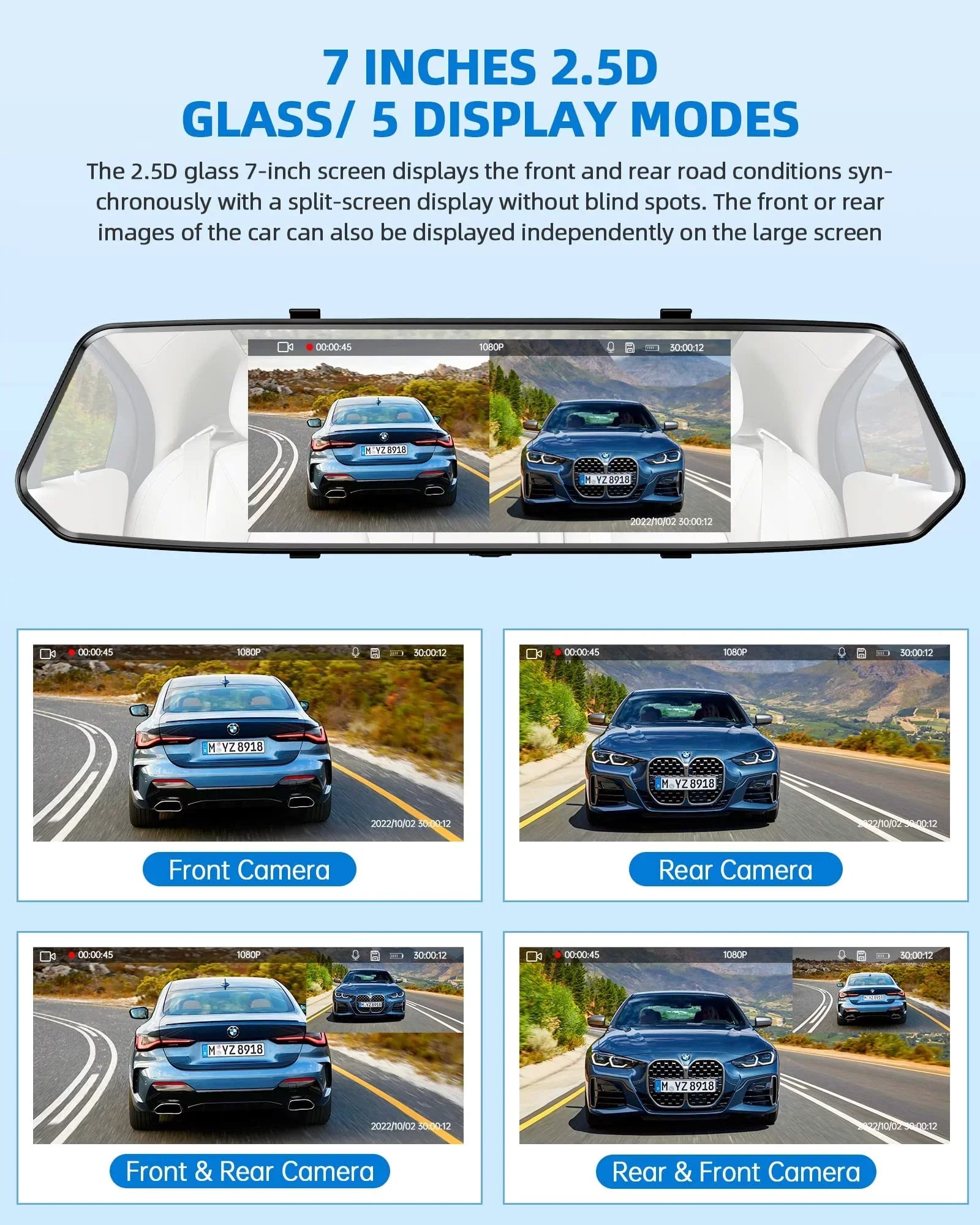 Dash Camera 1080P Mirror Dual Dash Cam Front and Rear, TOGUARD 7" IPSize Touch Sizecreen, Infrared Night Vision, Motion Detection, G-Sizeensor