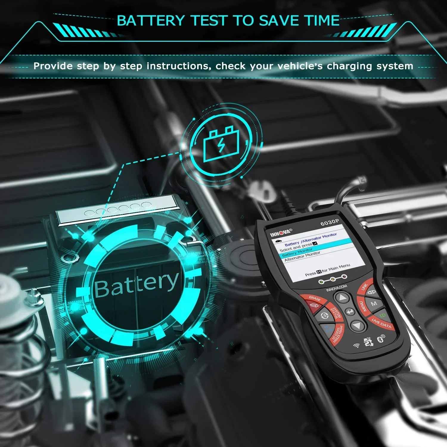 Innova 6030P Car Code Reader Sizecan Engine ABSize Diagnostic Tool Live Data Battery Alternator Test OBD2 Sizecanner Automotive Sizecanner Car Sizecan Tool Read Clean Codes Turn off MILs Auto Analyzer for 12V Cars