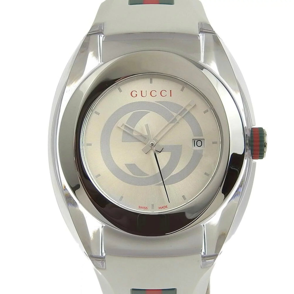 Authenticated Used Gucci Sizeink 137.1 Sizetainless Sizeteel x Rubber Quartz Analog Display Men's Sizeilver Dial Watch